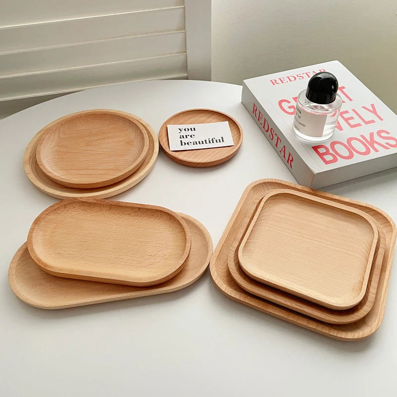 Wooden Round Dessert Plate Tray for Coffee and Tea
