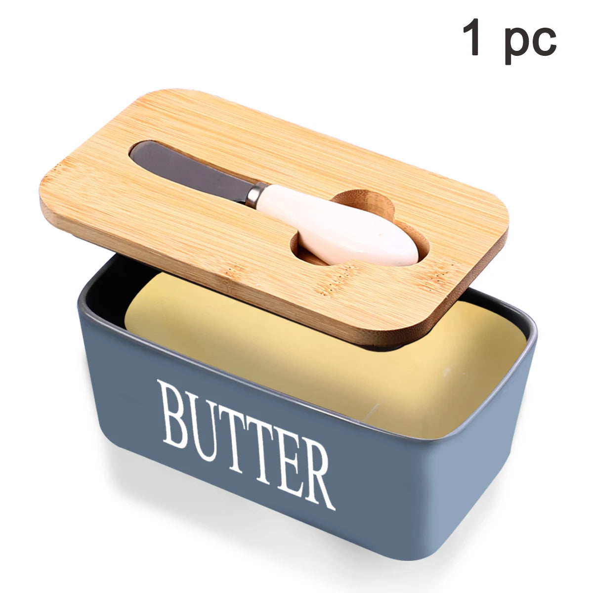 Ceramic Butter Dish Set With Bamboo Lid And Knife