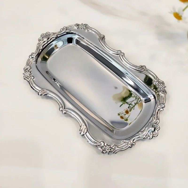 Vintage Stainless Steel Serving Tray for Desserts and Jewelry