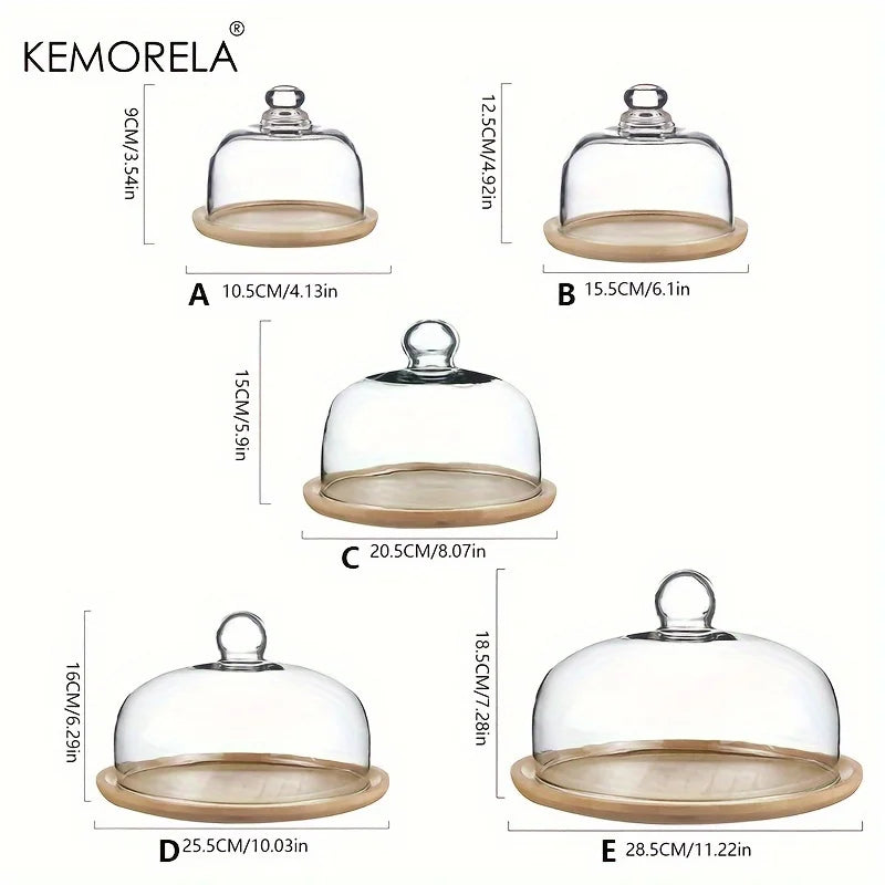 Bamboo Cake Stand by KEMORELA with Clear Glass Lid