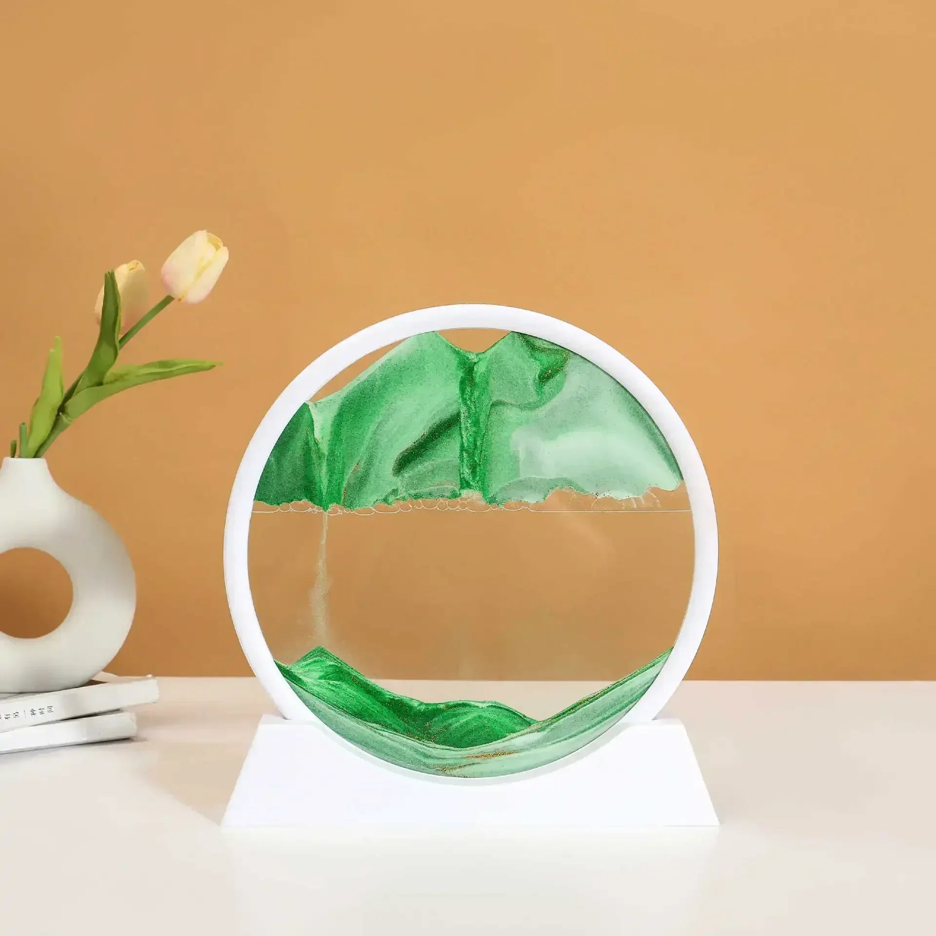 3D Moving Sand Art Round Glass Deep Sea Liquid Hourglass