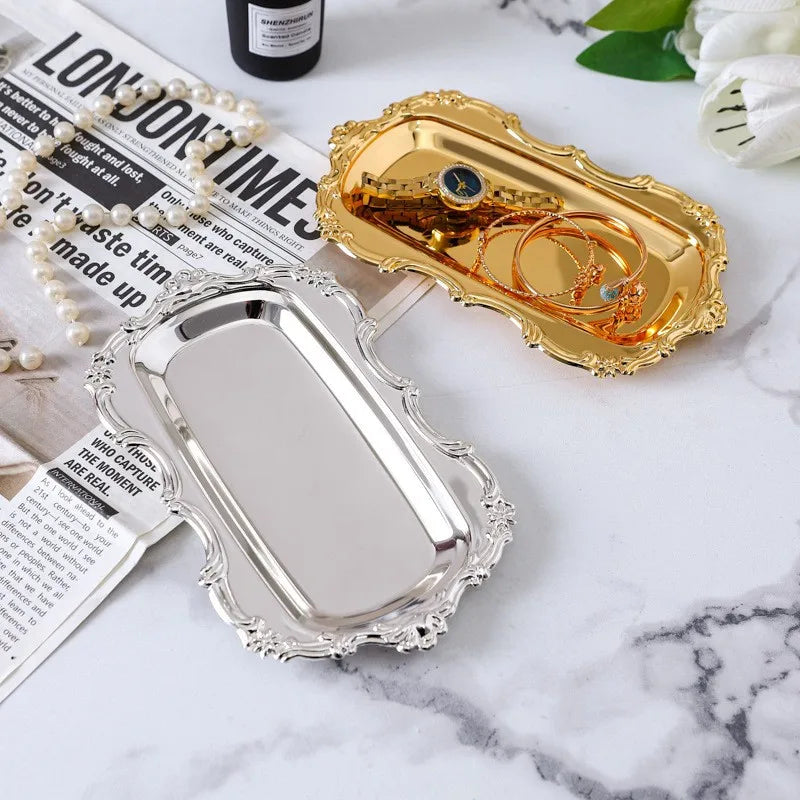 Vintage Stainless Steel Serving Tray for Desserts and Jewelry