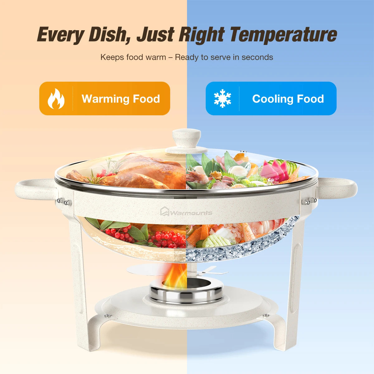 5QT White Round Chafing Dish Set with Glass Lid