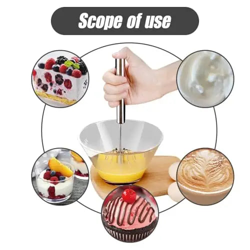 4-Speed Manual Handheld Blender - 304 Stainless Steel Egg Beater