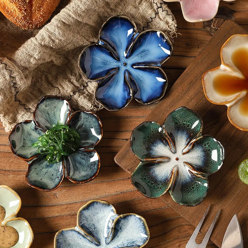 Ceramic Dipping Sauce Dish in Vintage Flower Shape