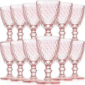 Pink Wine Glass Set 12 Piece 8 oz Embossed Goblets