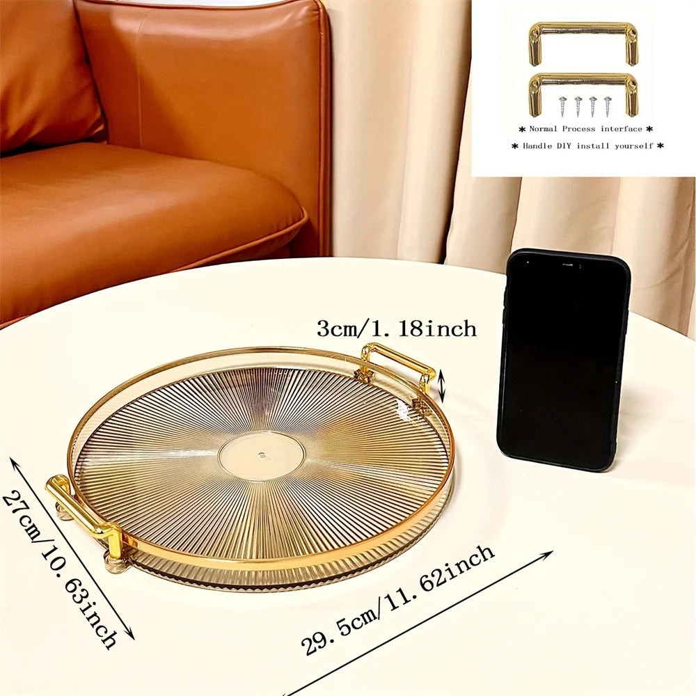 Transparent Rotating Tray with Handle for Cosmetics and Snacks
