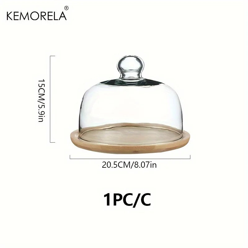 Bamboo Cake Stand by KEMORELA with Clear Glass Lid