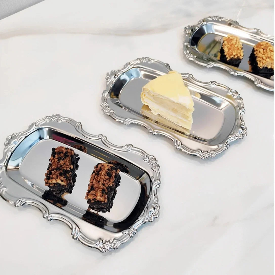 Vintage Stainless Steel Serving Tray for Desserts and Jewelry
