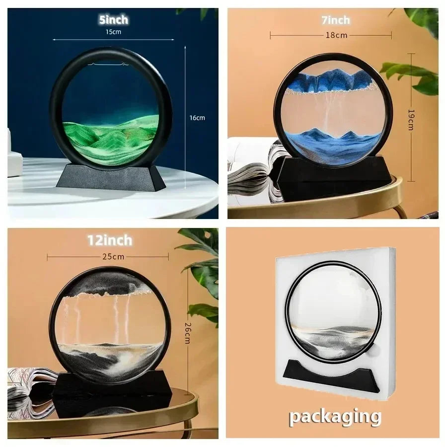 3D Moving Sand Art Round Glass Deep Sea Liquid Hourglass
