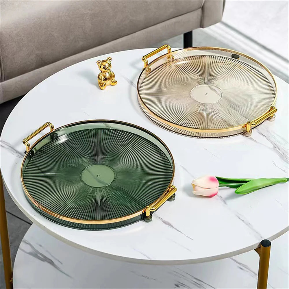 Transparent Rotating Tray with Handle for Cosmetics and Snacks