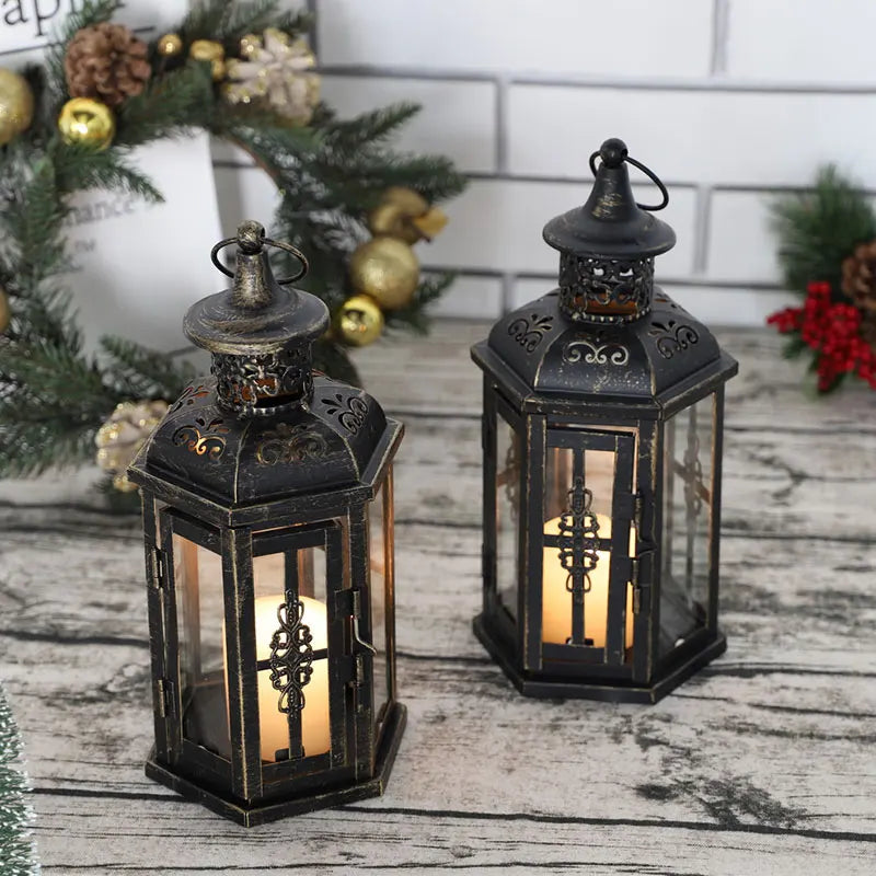 Black Iron Nordic Candle Holder Lanterns for Home Decor