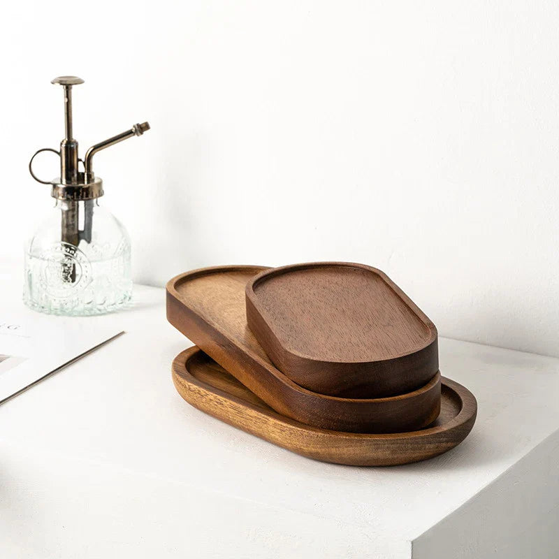 Wooden Snack Tray Round Rectangle Serving Plate