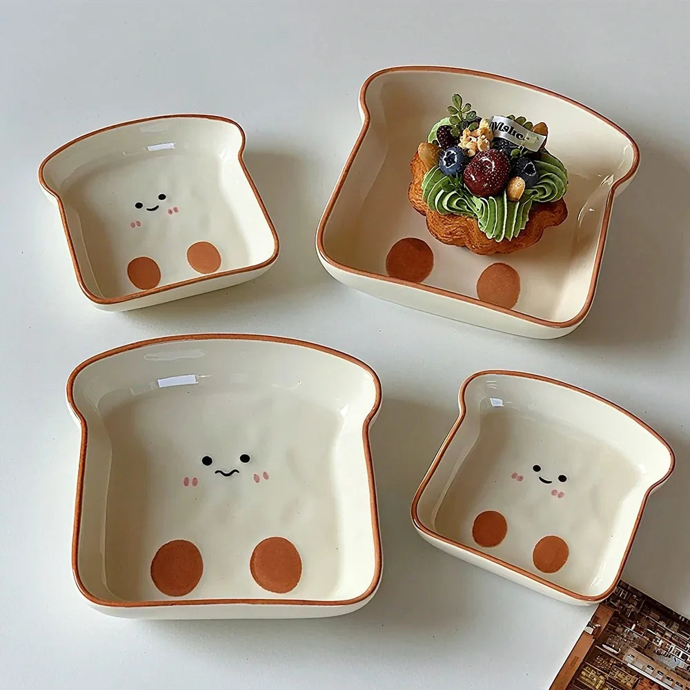 Cute Toast-Shaped Ceramic Plate for Afternoon Tea and Snacks