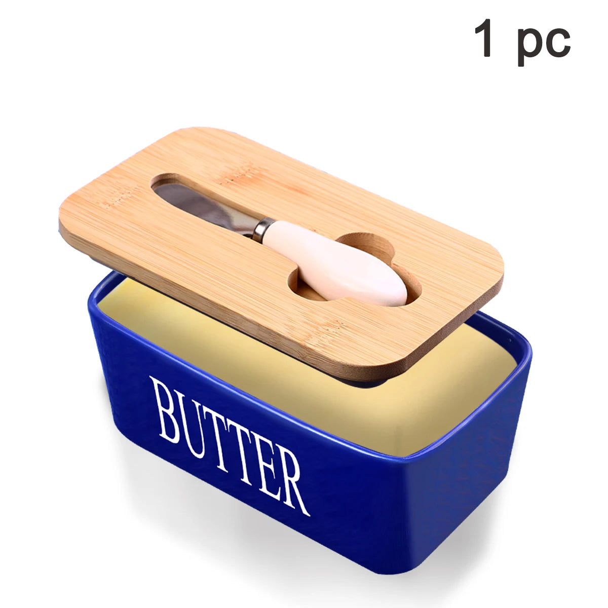 Ceramic Butter Dish Set With Bamboo Lid And Knife