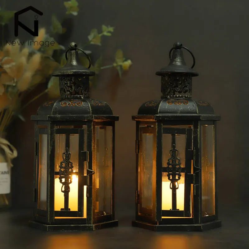 Black Iron Nordic Candle Holder Lanterns for Home Decor