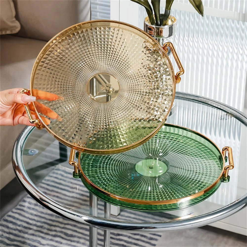Transparent Rotating Tray with Handle for Cosmetics and Snacks