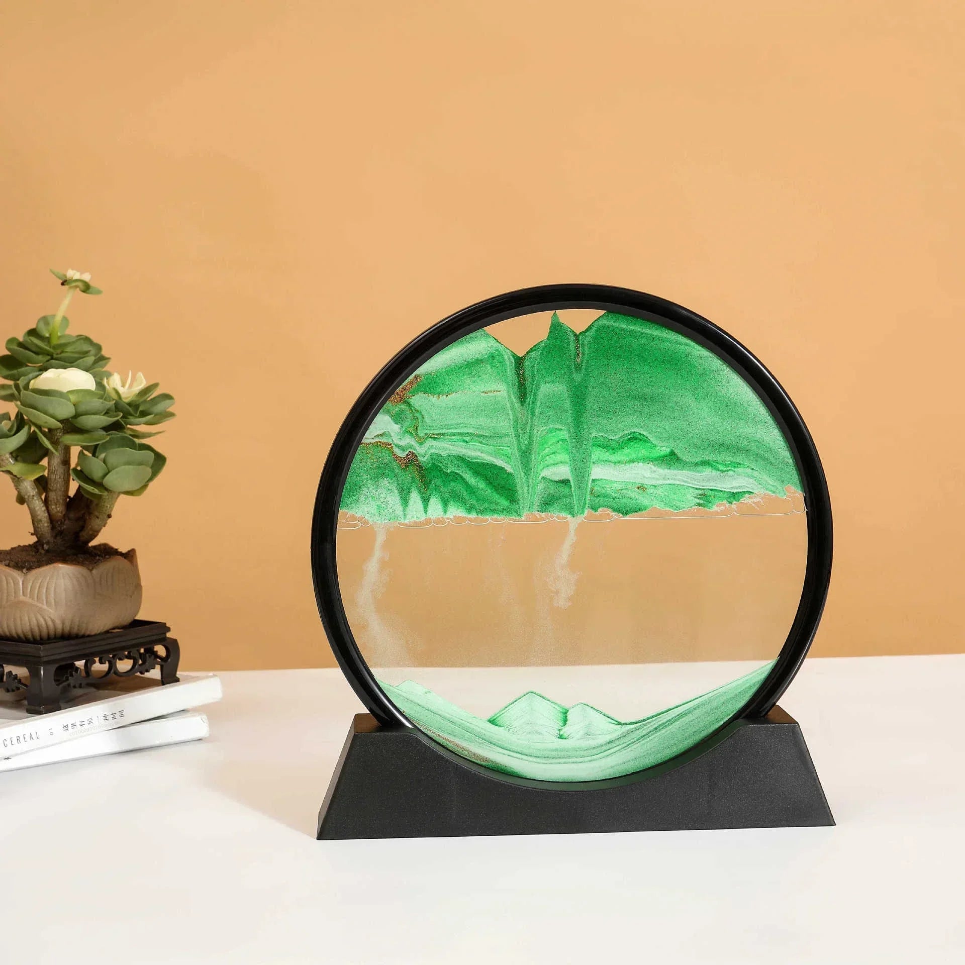 3D Moving Sand Art Round Glass Deep Sea Liquid Hourglass