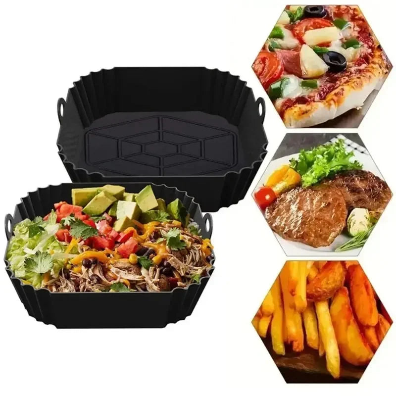 Silicone Air Fryer Pot Tray with Handle, Square Baking Pan