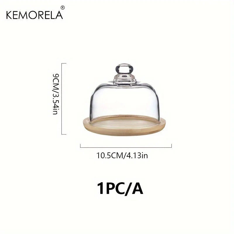 Bamboo Cake Stand by KEMORELA with Clear Glass Lid