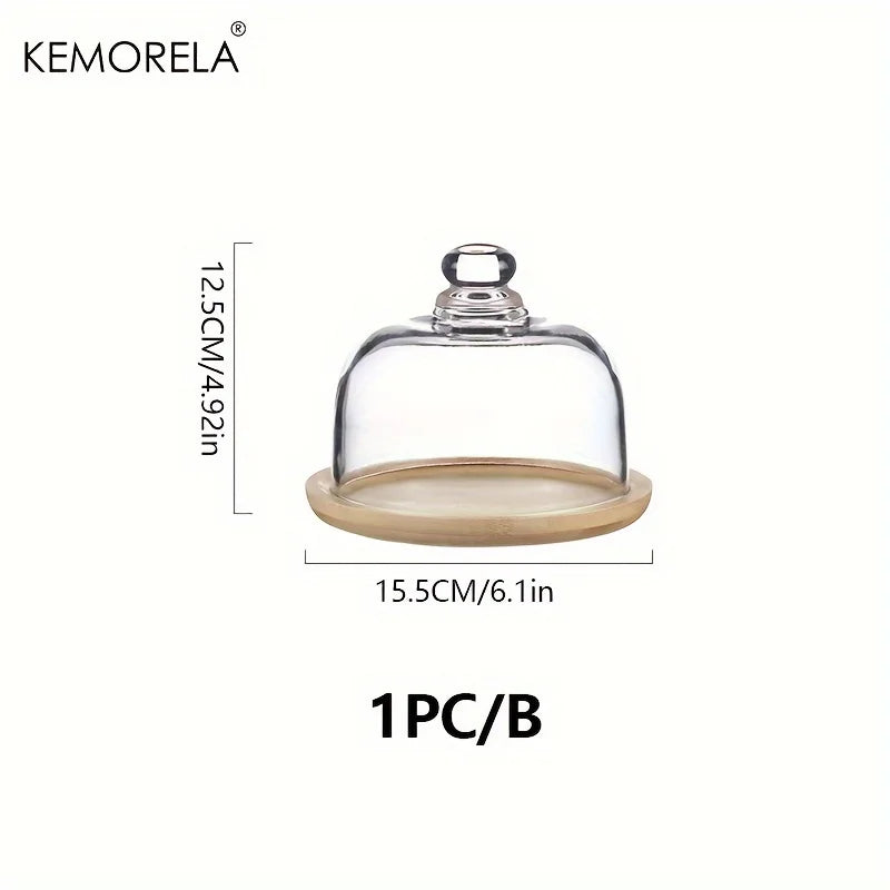 Bamboo Cake Stand by KEMORELA with Clear Glass Lid
