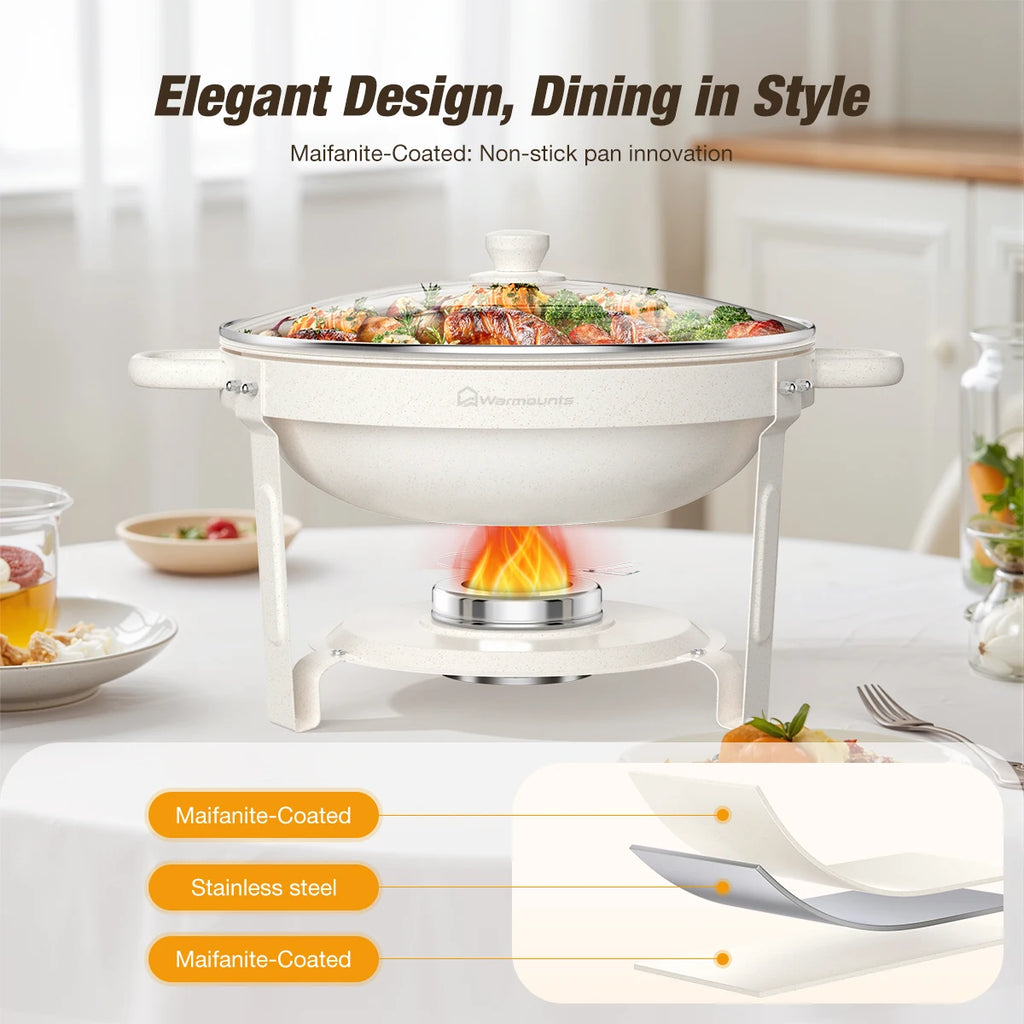 5QT White Round Chafing Dish Set with Glass Lid