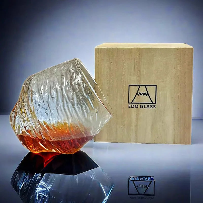 3D Mountain Whiskey Glass with Wooden Gift Box