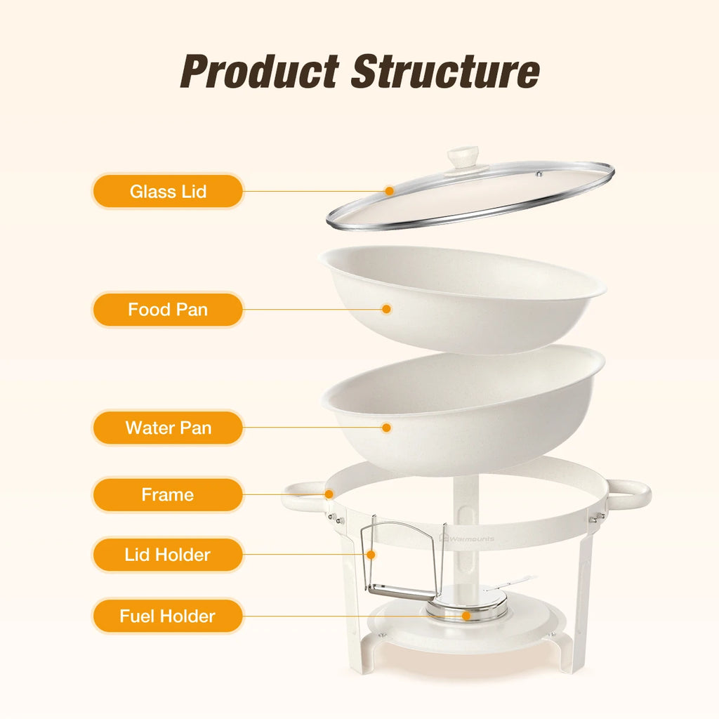 5QT White Round Chafing Dish Set with Glass Lid