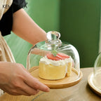 Bamboo Cake Stand by KEMORELA with Clear Glass Lid