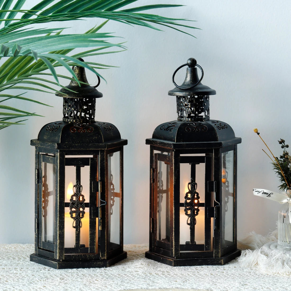 Black Iron Nordic Candle Holder Lanterns for Home Decor