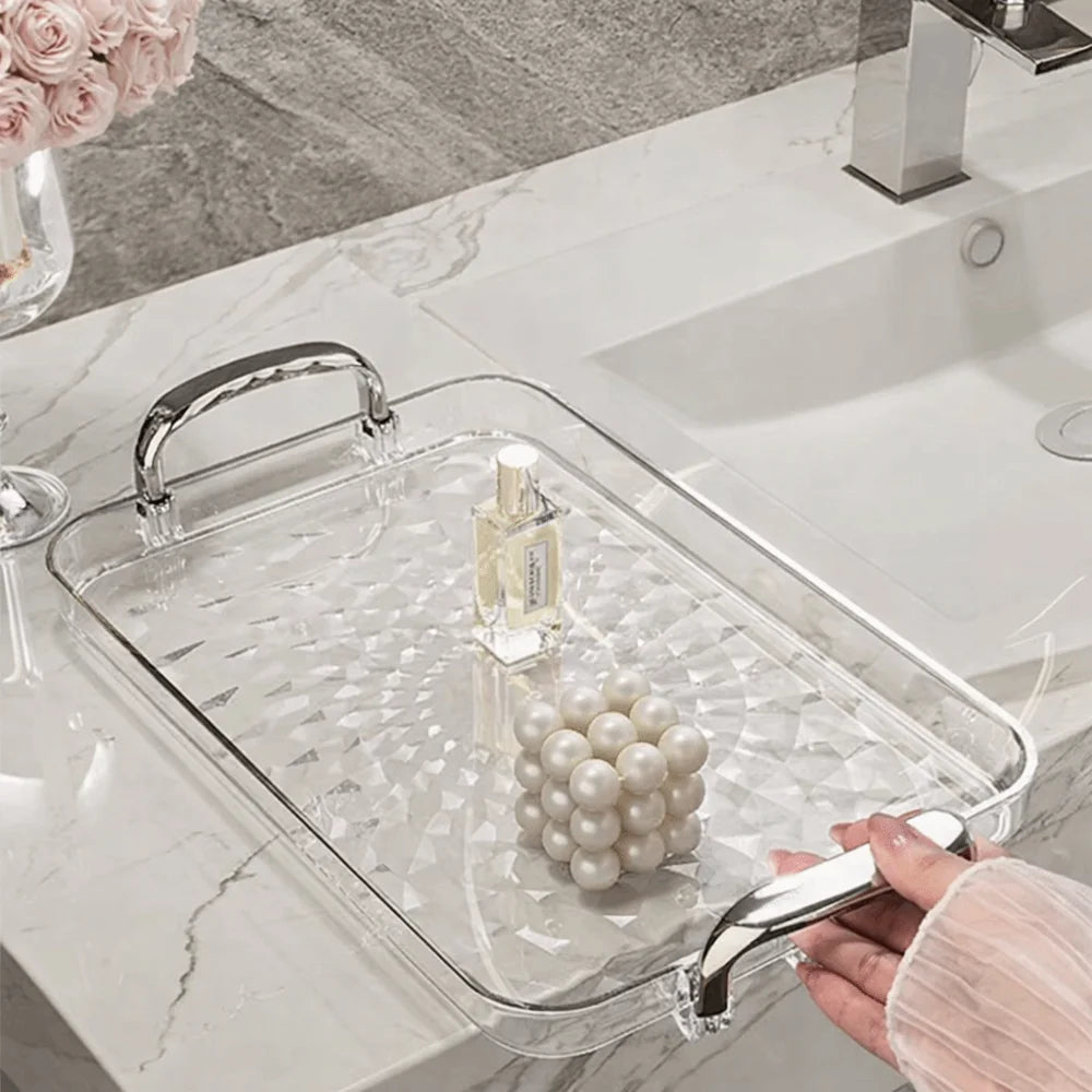Storage Tray Clear Plastic Double Handle Large Capacity