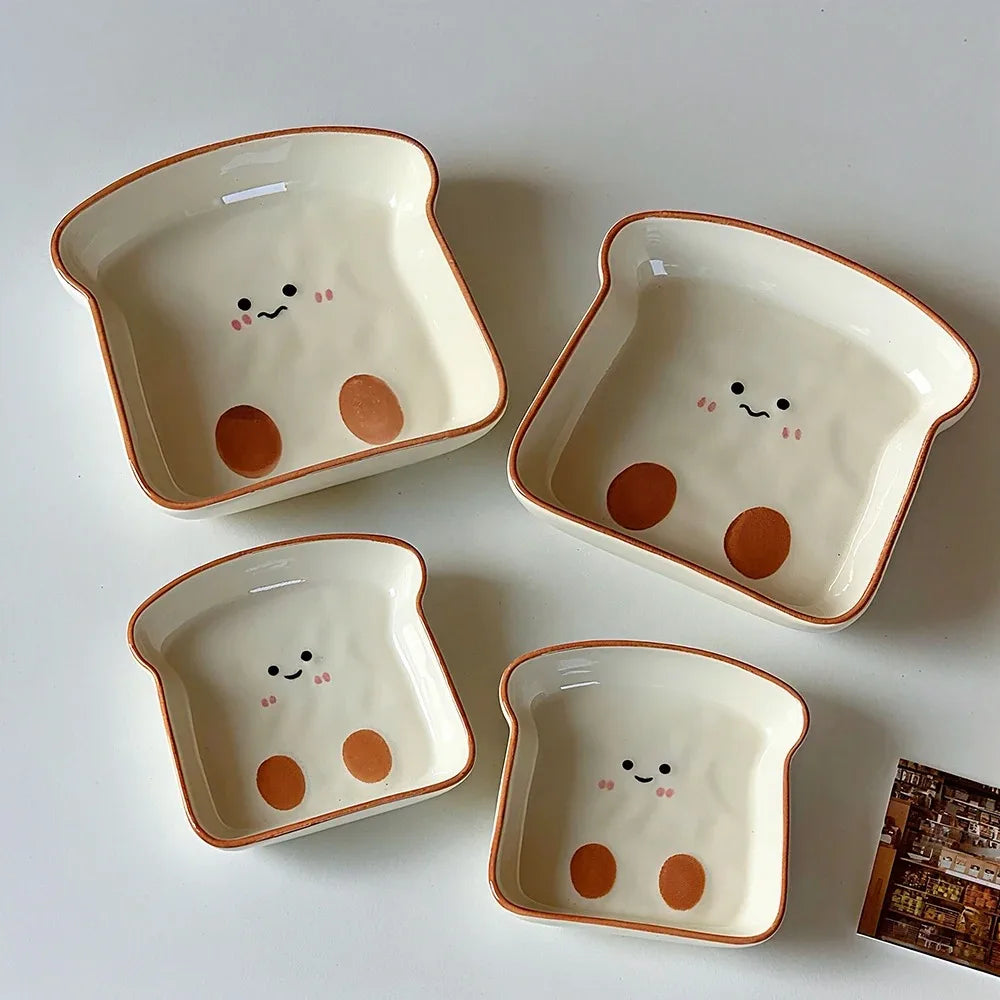 Cute Toast-Shaped Ceramic Plate for Afternoon Tea and Snacks