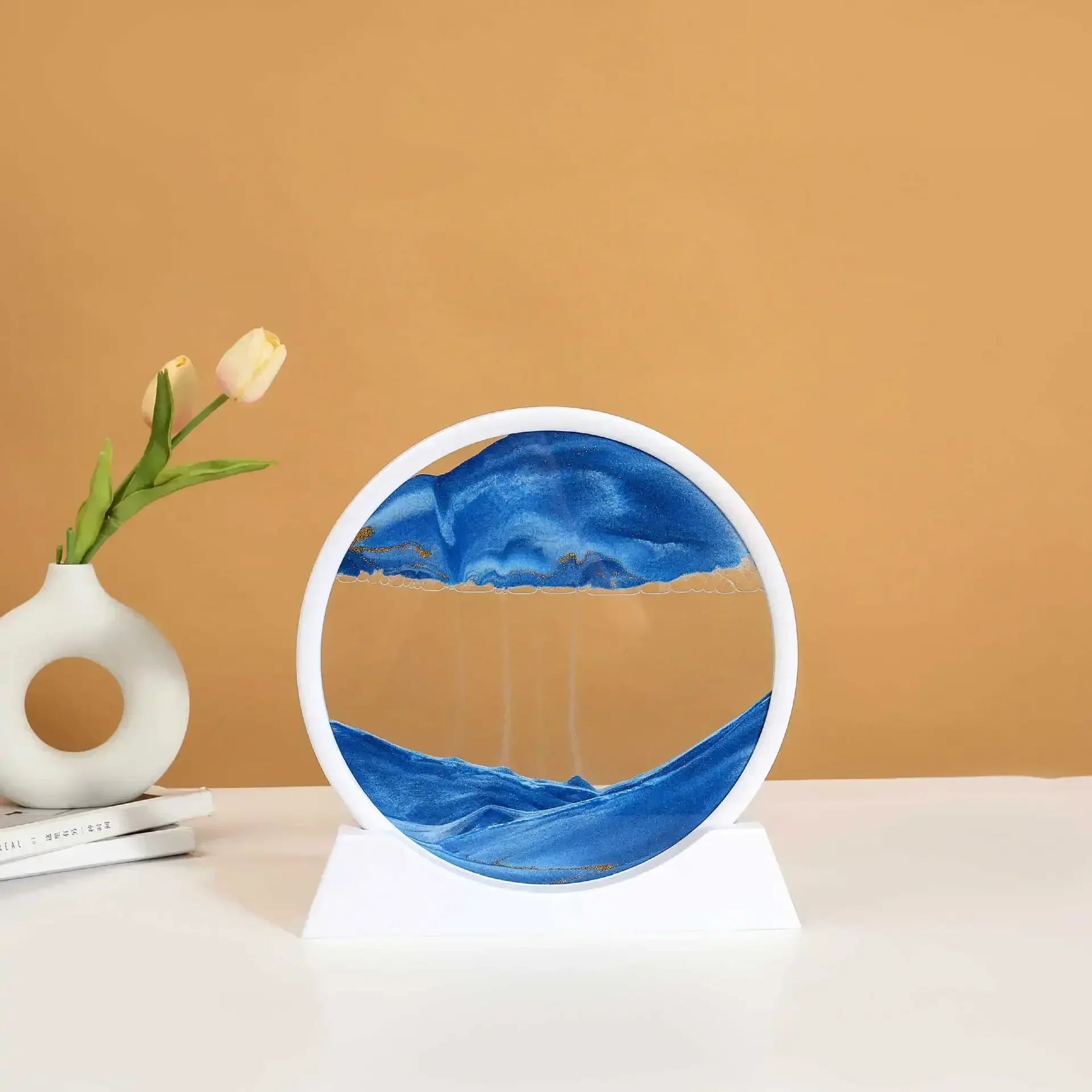 3D Moving Sand Art Round Glass Deep Sea Liquid Hourglass