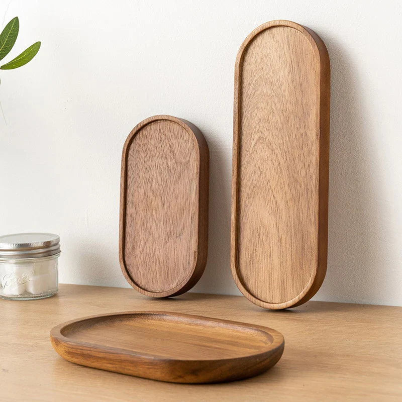Wooden Snack Tray Round Rectangle Serving Plate