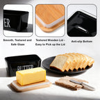 Ceramic Butter Dish Set With Bamboo Lid And Knife
