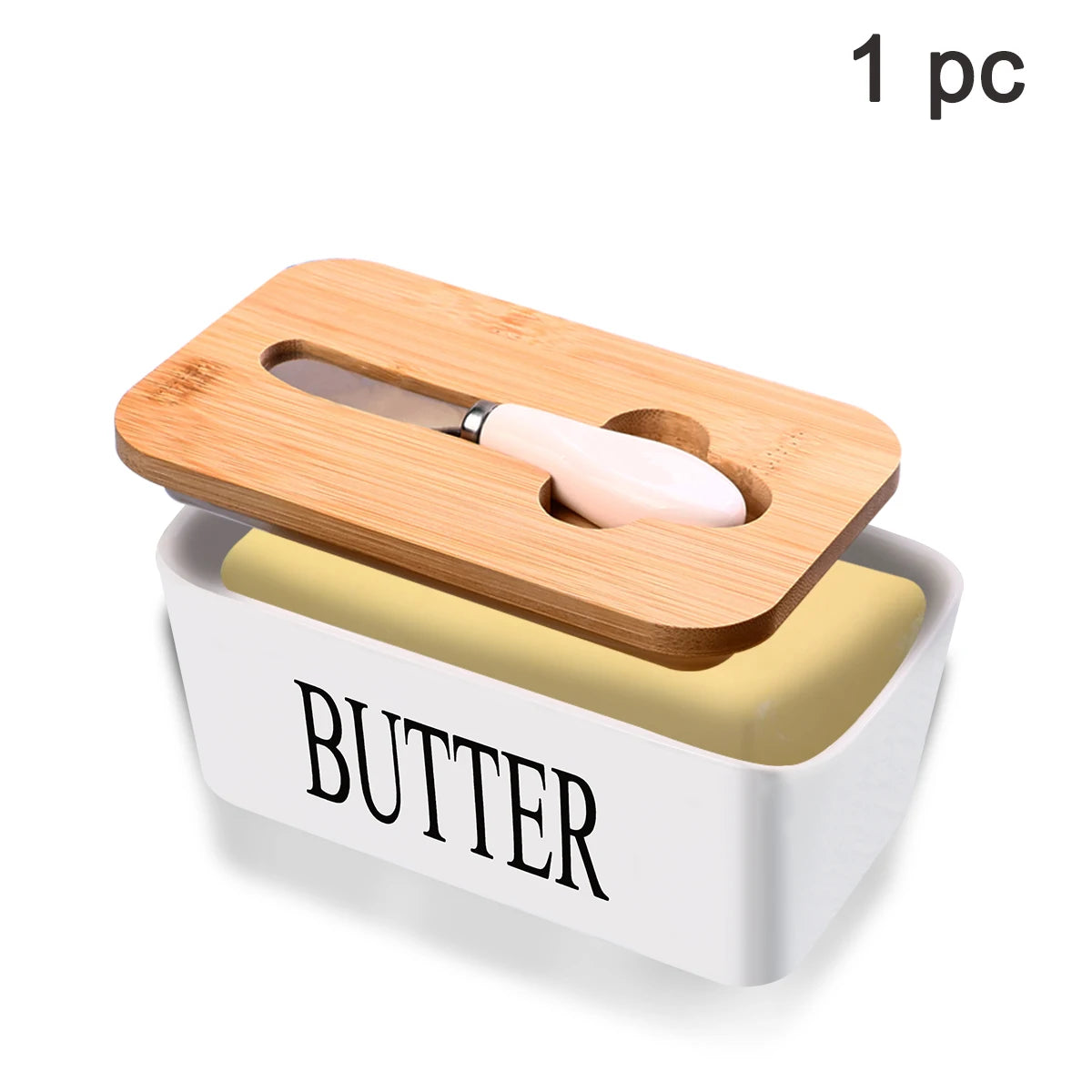 Ceramic Butter Dish Set With Bamboo Lid And Knife