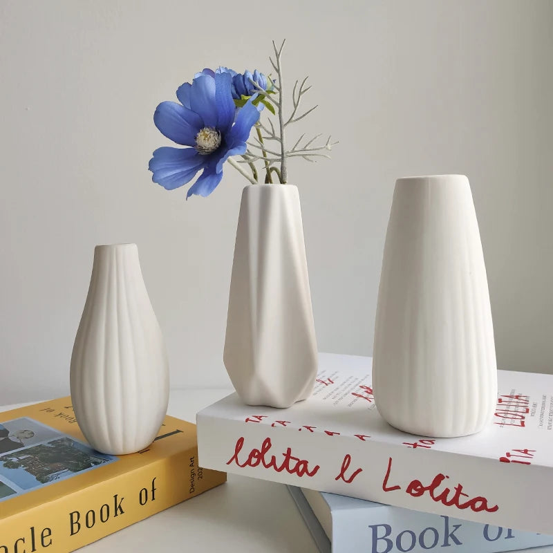 White Ceramic Bud Vase Decorative Nordic Home Decor