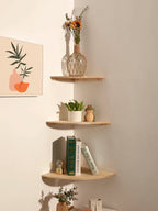 Burlywood Wood Corner Shelf for Living Room Storage