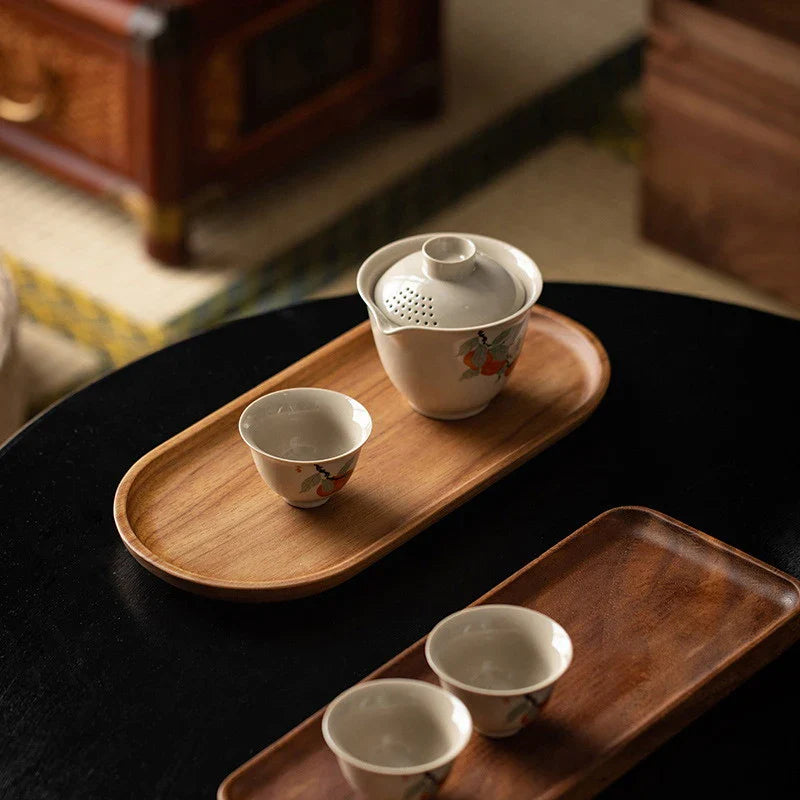 Wooden Snack Tray Round Rectangle Serving Plate