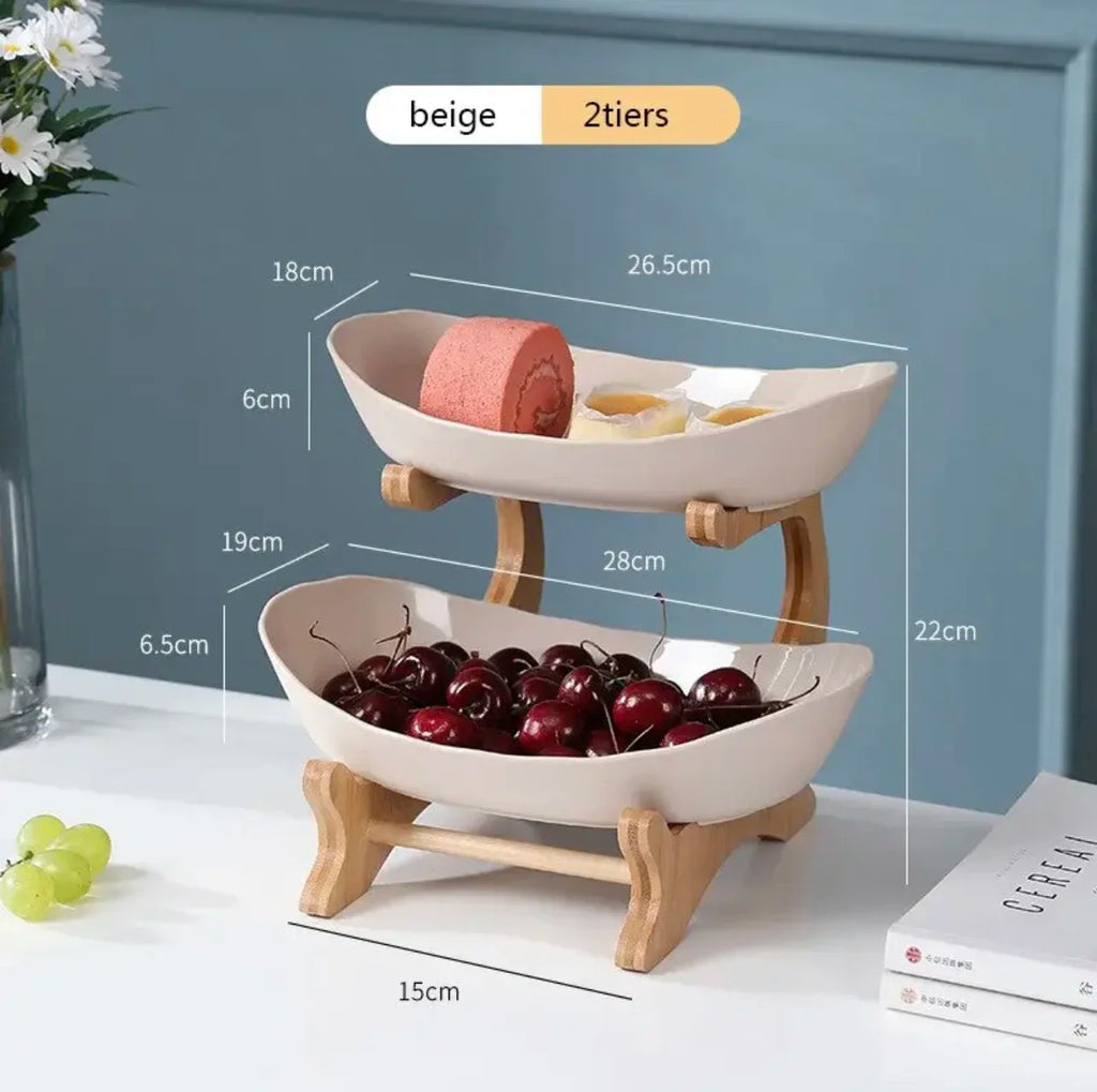 Fruit Plate 2/3 Layer Wooden Snack Dish for Home Use